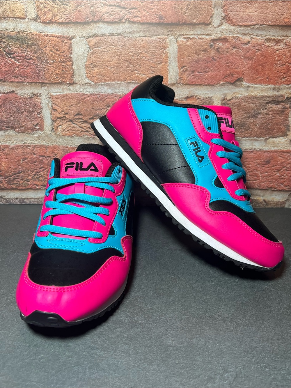 Fila Pink, Blue, and Black Sneakers